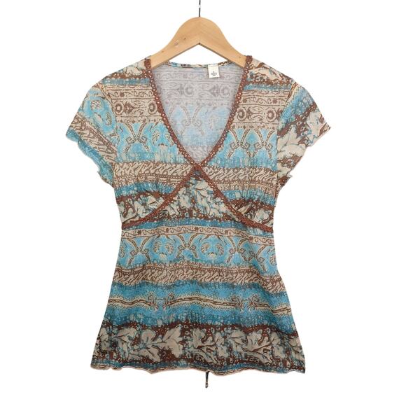 Vintage Y2K Womens Babydoll Crochet Lace Trim Top Size S Tie Waist Boho Coquette - Picture 6 of 11